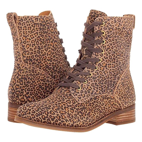 Lucky Brand Hestwan Leopard Cheetah Lace Up Combat Boot, Tan‎ - Size 6.5 - Picture 1 of 10